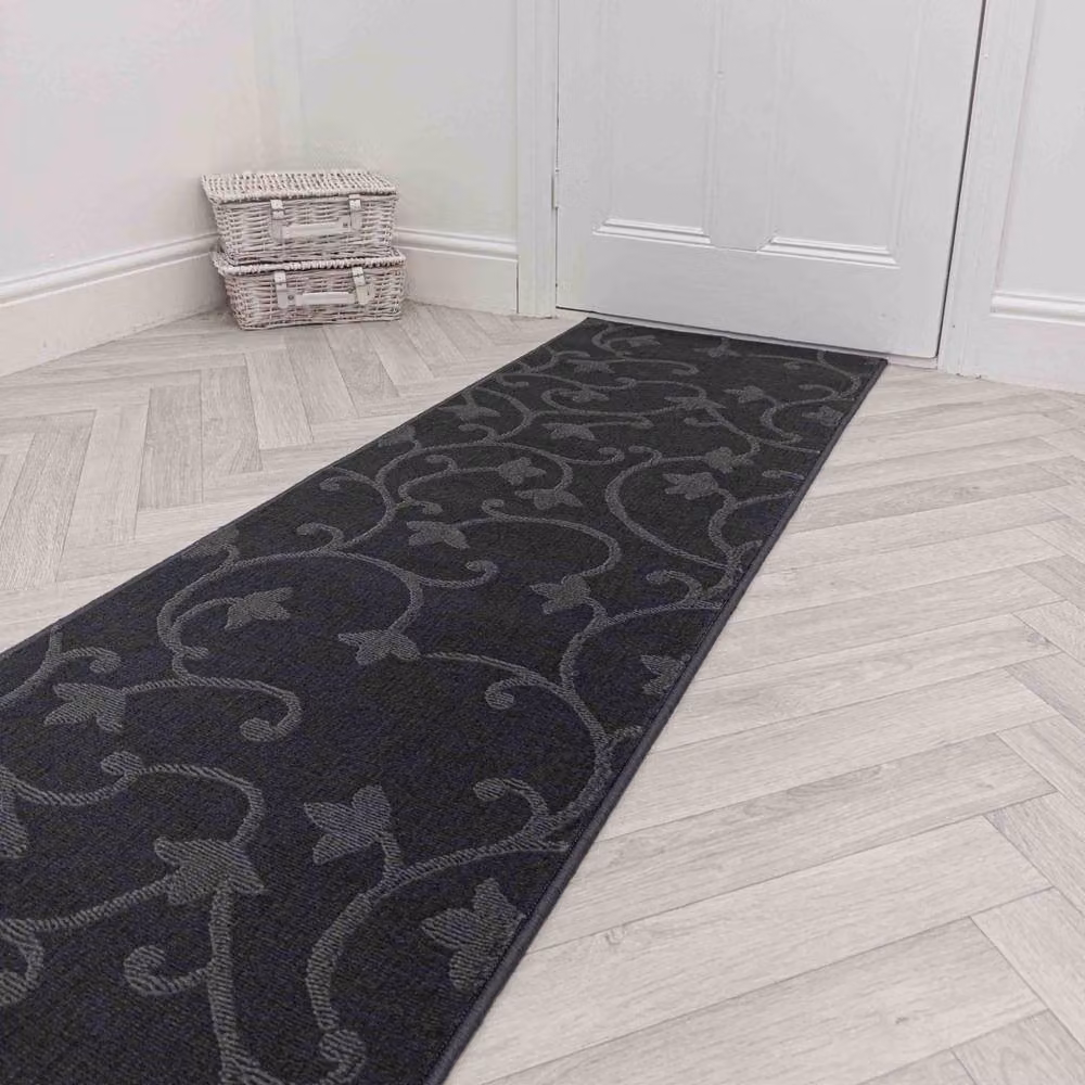 runrug Vines Hallway Carpet Runner Rug in Grey, W: 60 cm, L: 240 cm – 4