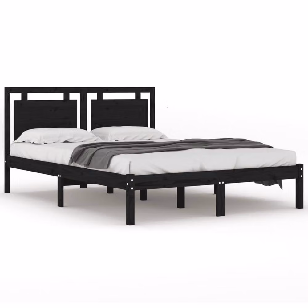 Berkfield Home Beautiful Bed Frame in Black Solid Pine Wood, W/D/H: 200 x 200 x 205.5 cm – 3