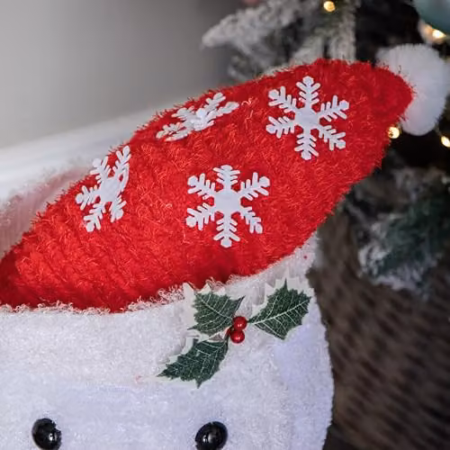 Samuel Alexander Set of 3 White Light up Foldable Cloth Christmas Snowmen with 130 White LEDs, Height: 70 cm – 3
