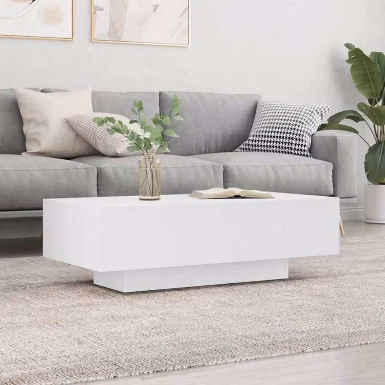Berkfield Home Modern White Rectangular Coffee Table in Engineered Wood W/D/H: 100 x 49.5 x 31 cm