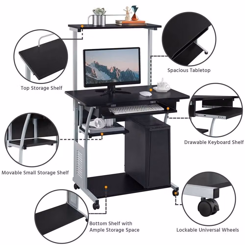 EONLION Modern Black Computer Desk for Home Office, Width: 100 cm – 4
