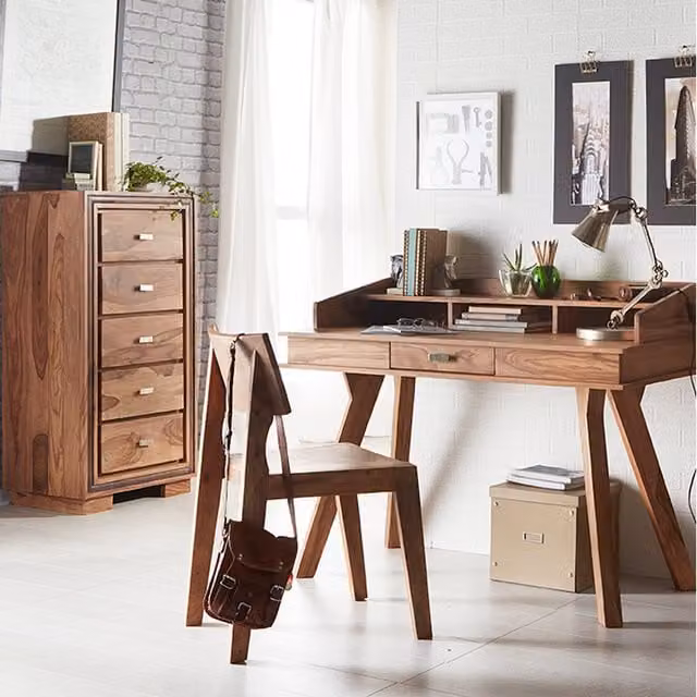 IH Design Modern Sheesham Wood Writing Desk in Brown