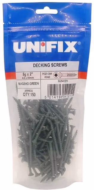 Unifix Green Coated Pozidriv Countersunk Wood Decking Screws, Box of 500