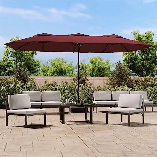 vidaXL Double-Head Cantilever Garden Parasol with LEDs in Red, W: 449 cm, H: 265 cm – 2
