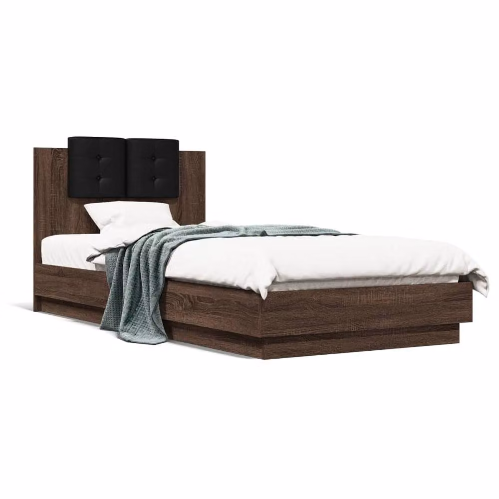 Berkfield Home Durable Bed Frame with Under-Bed LED Lighting in Brown Oak, W/D/H: 100 x 200 x 84 cm – 4