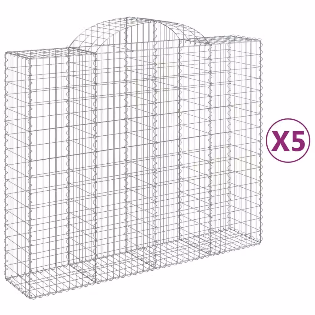 Berkfield Home Arched Gabion Baskets, 5 Piece Set, Silver Galvanised Steel, W: 200 cm, D: 50 cm, H: 160-180 cm – 2