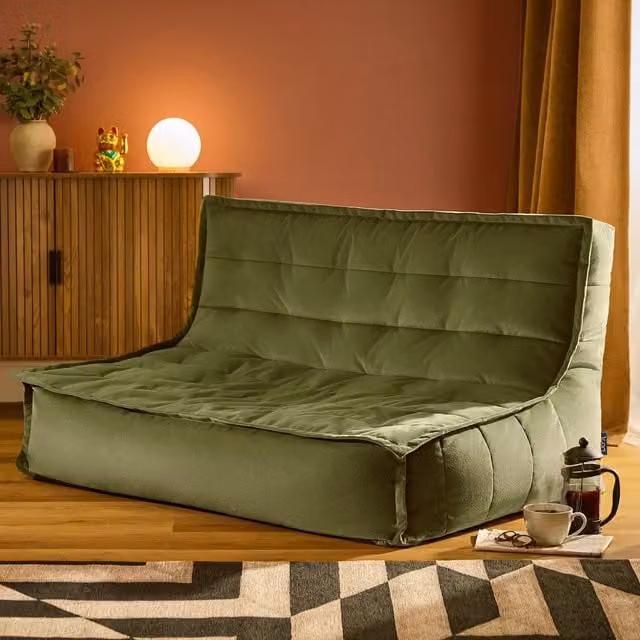 icon Kota 2 Seater Velvet Bean Bag Floor Sofa in Green