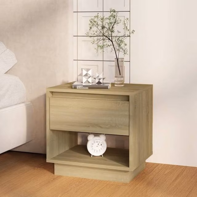 Berkfield Home Classic Bedside Cabinets, 2 Piece Set in Sonoma Oak and Beige, W: 45 cm, D: 34 cm, H: 44 cm