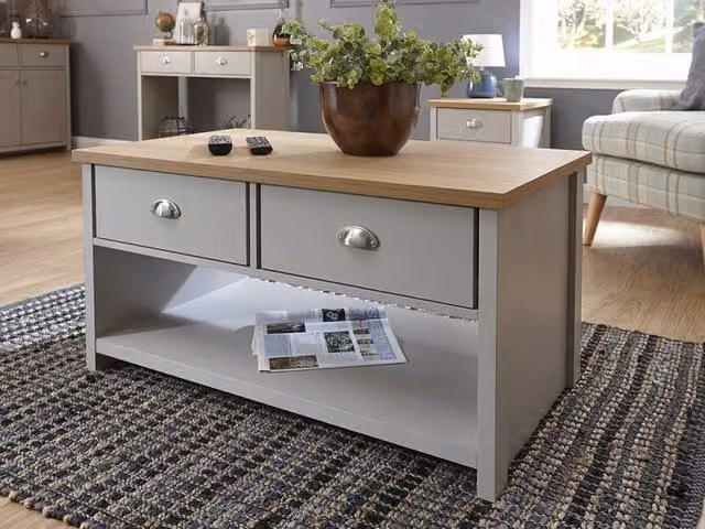 GFW Lancaster Two Drawer Coffee Table in Grey and Oak – 2