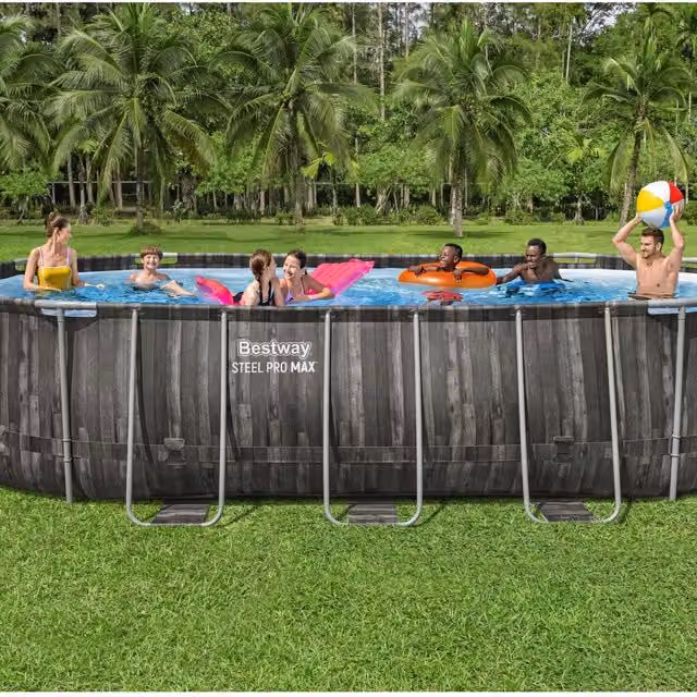 Bestway Steel Pro Max Oval Swimming Pool Set in Wood Print Brown