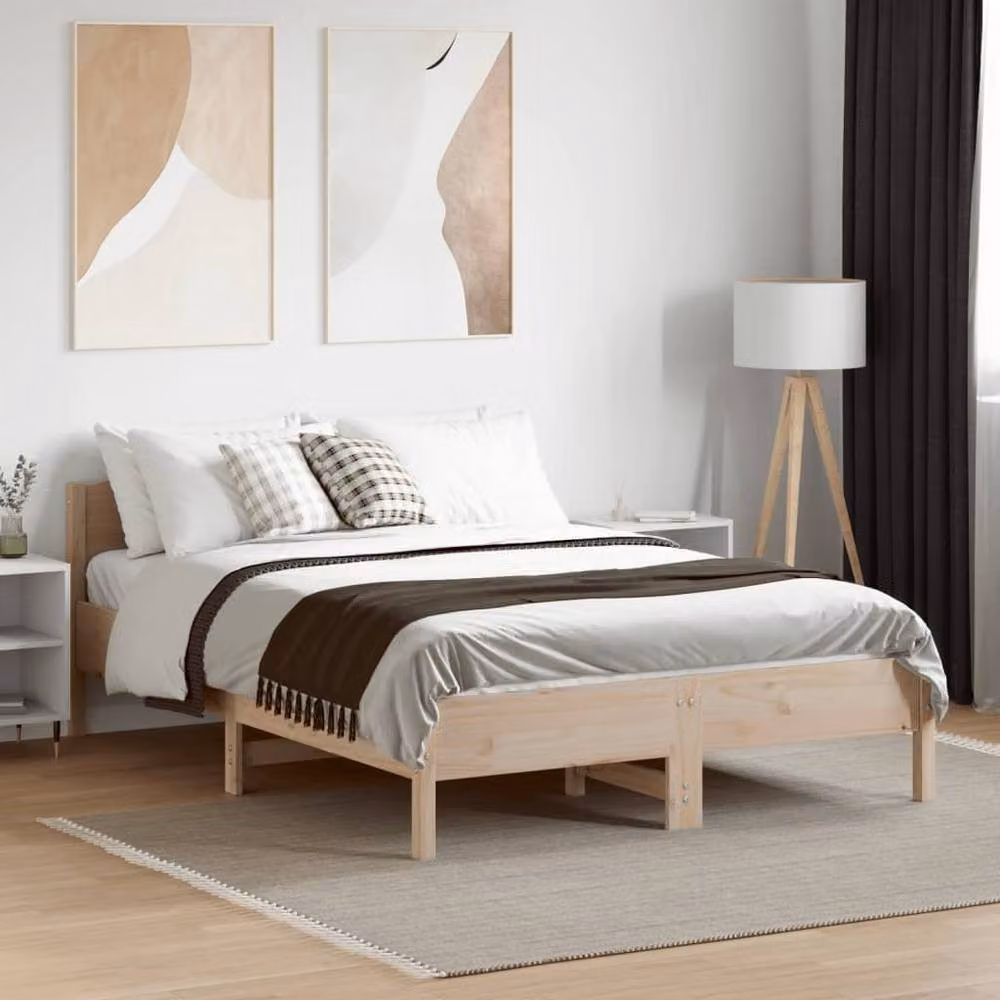 Berkfield Home Double Bed Frame in Natural Solid Pine, W/D/H: 135 x 190 cm – 2