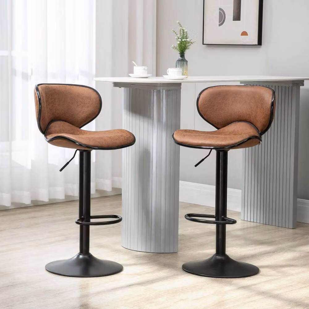 Wyld Haus Bama Set of 2 Brown Microfibre Adjustable Swivel Armless Bar Stools – 3