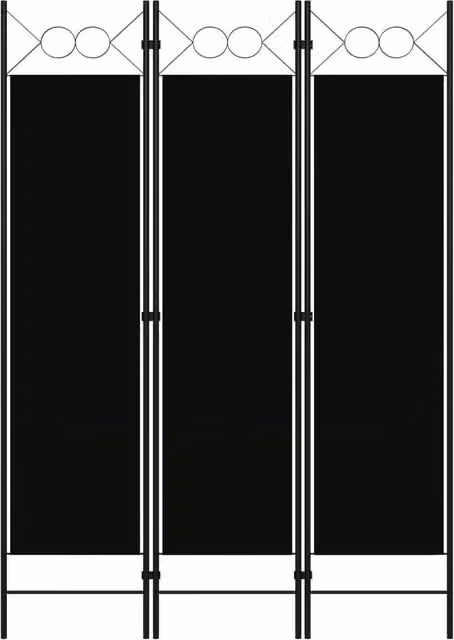 Berkfield Home 3-Panel Black Metal and Fabric Room Divider, W/H: 120 x 180 cm
