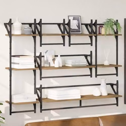 vidaXL Set of 6 Wall-Mounted Modern Shelves in Brown Artisan Oak, W/D/H: 100 x 25 x 30 cm – 2