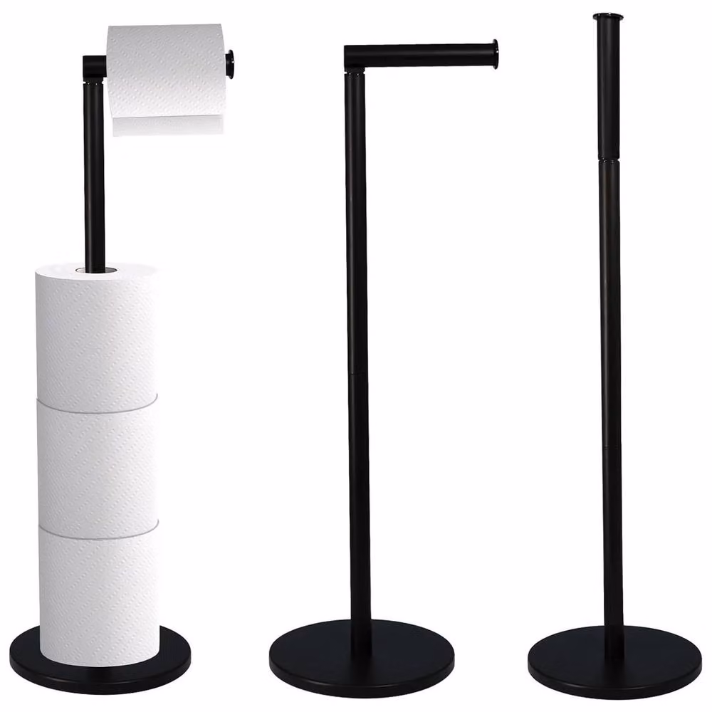SPETLEK Free Standing Toilet Roll Holder with Spare Roll Holder in Black – 2