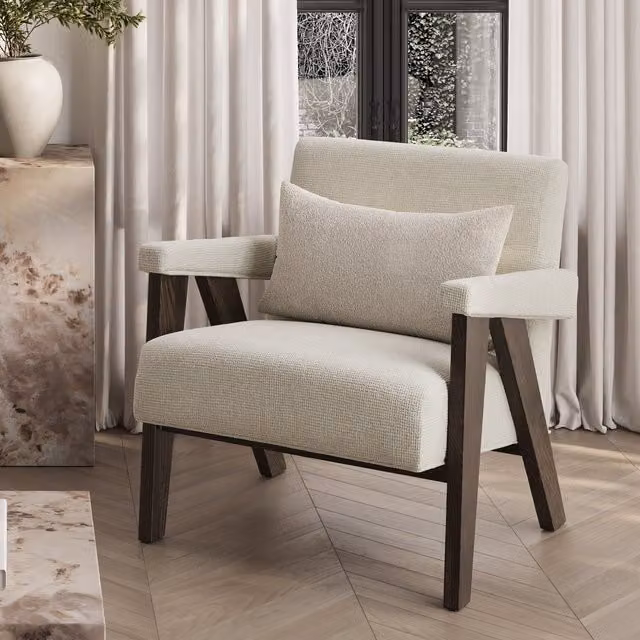 LPD Home Abel Mid-Century Dining Chair in Milk Velvet Fabric with Armrests