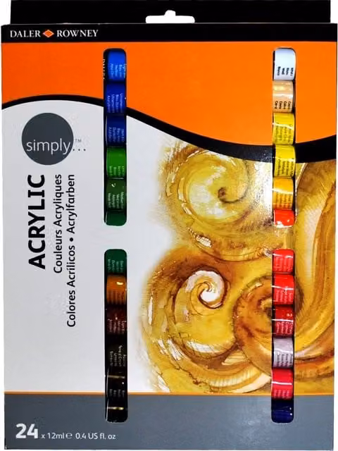 Daler-Rowney Simply Acrylic Paint Set, 24 Colours, Multicolour