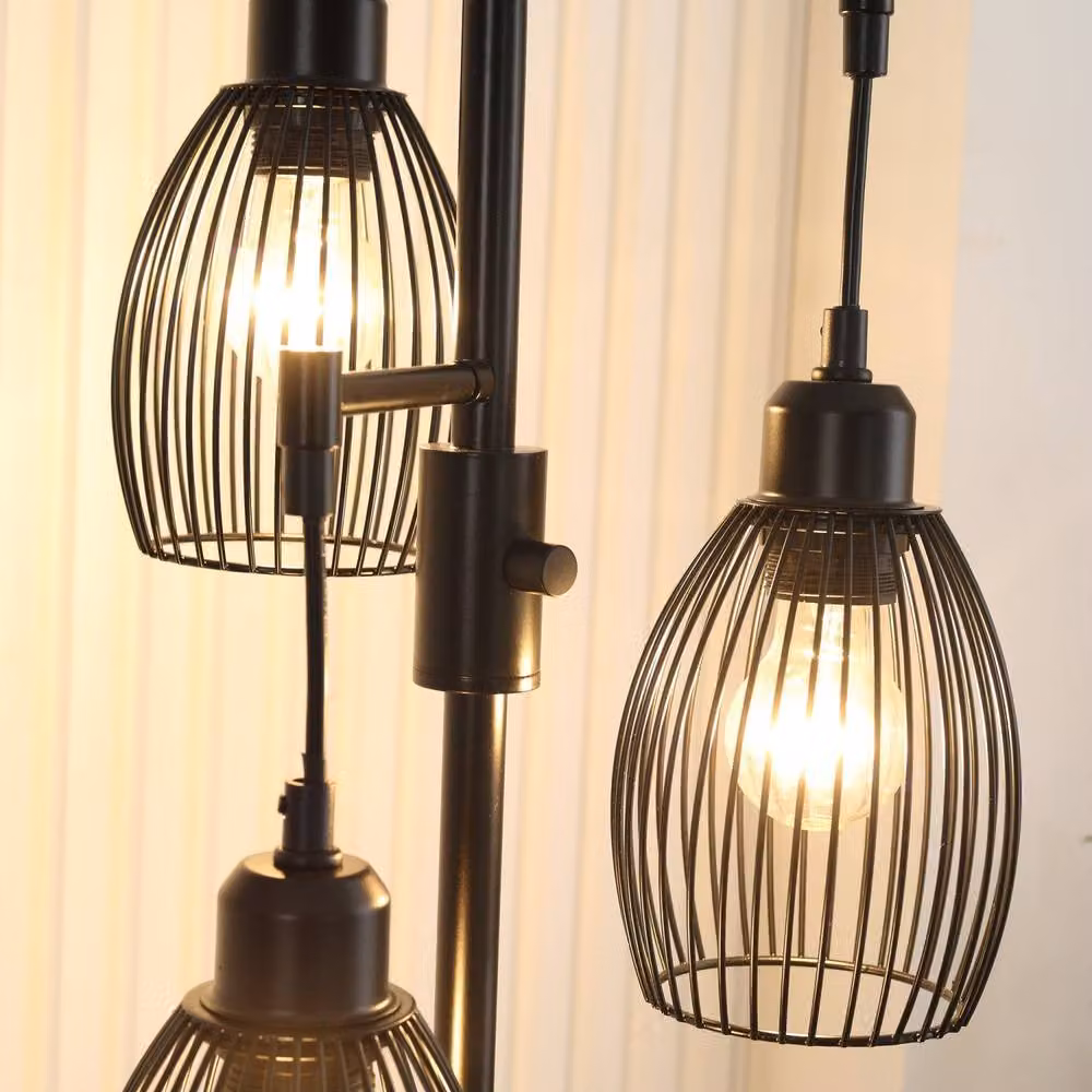 Wyld Haus Elziba Industrial 3 Light Floor Lamp in Black Metal with Wire Cage Shades, Height: 170.5 cm – 5
