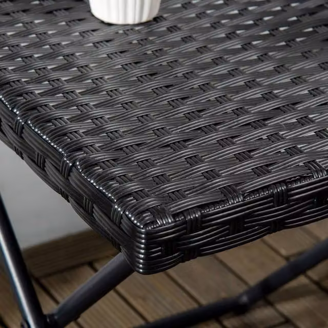 FORGEVIO Black Foldable Square Rattan Outdoor Coffee Table for Balcony and Bistro