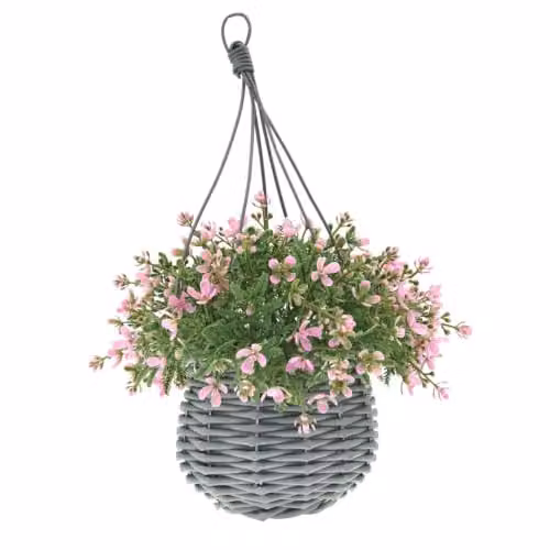 Ark Mat UV Resistant Artificial Floral Hanging Basket in Pink, Diameter: 34 cm – 1