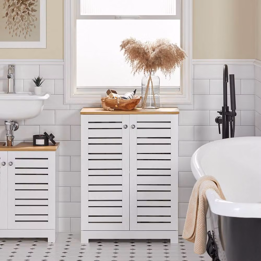 SoBuy Modern White Freestanding Bathroom Cabinet with Roll Shutter Doors and Internal Shelves – 2