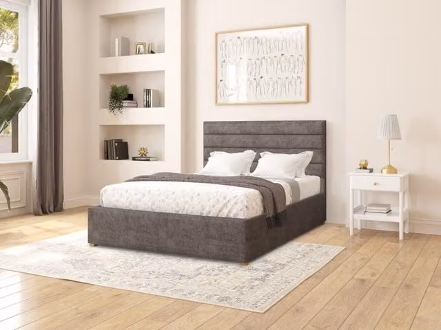 Aspire Store Kelly Grey Fabric Upholstered Ottoman Bed with Lift Up Base