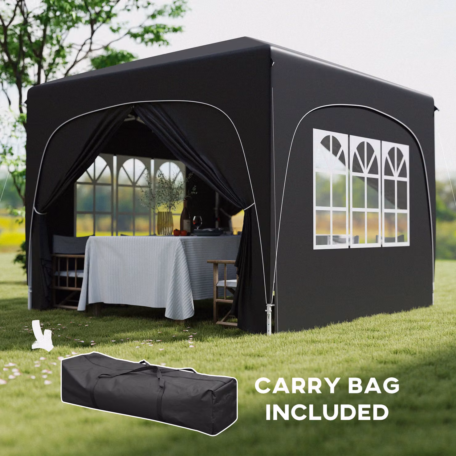 Outsunny Pop-Up Gazebo Shelter with Accessories, Black, W/D: 300 x 300 cm – 7