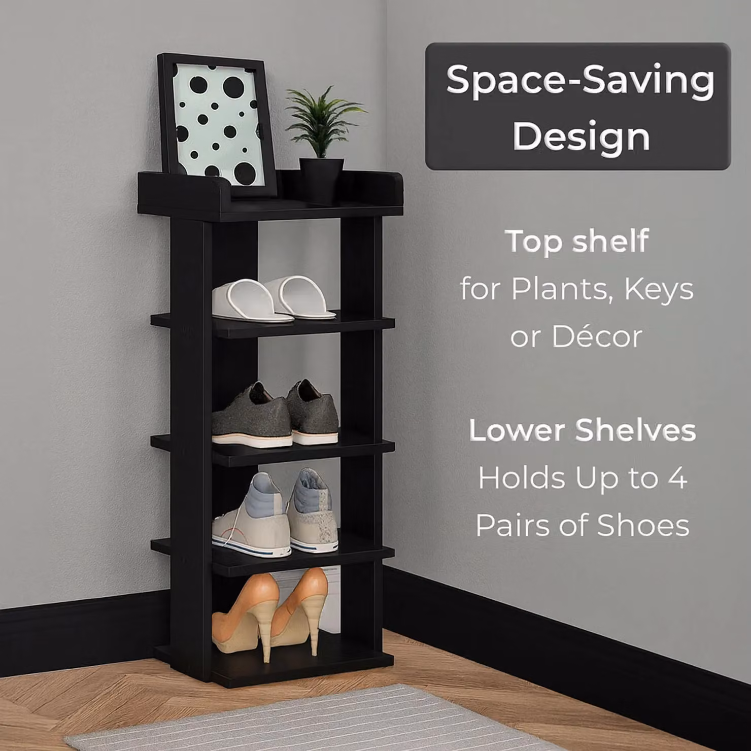 Neo 5 Tier Black Wooden Shoe Rack Storage – 2