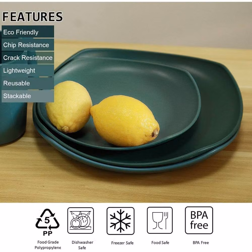 Greentainer Unbreakable Lightweight Plastic Dinnerware Set for 4 in Dark Green – 2