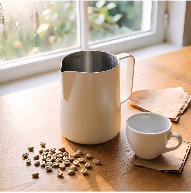 Living and Home 304 Stainless Steel Barista Pitcher with Precision Spout in Beige, Small – 1