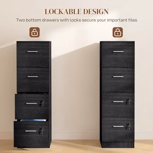 HOMCOM 4 Drawer Locking File Cabinet in Black Wood Effect, W/D/H: 40.0 x 40.0 x 130.8 cm – 5