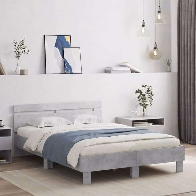 Berkfield Home Small Double Bed Frame with LED Under-Bed Lighting and USB Charging Port, Concrete Grey, W/D/H: 120 x 190 cm