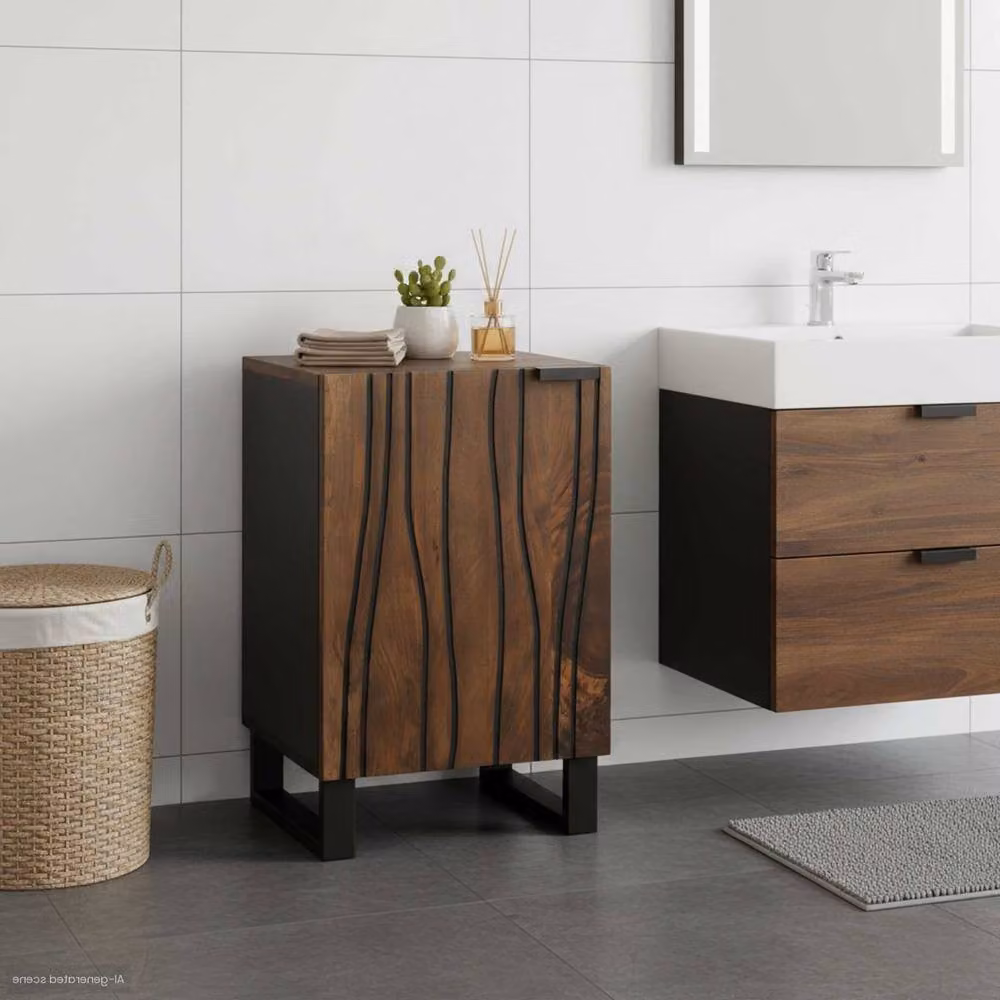 Berkfield Home Modern Bathroom Cabinet in Brown Solid Mango Wood, W/D/H: 38 x 33.5 x 58 cm – 2