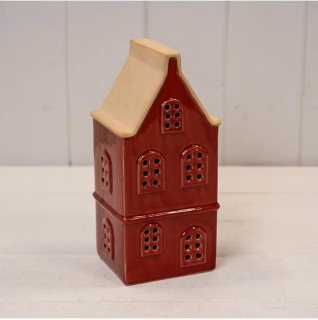 KDMD Medium Red Ceramic LED Townhouse with Sand Roof and 6 Hour Timer