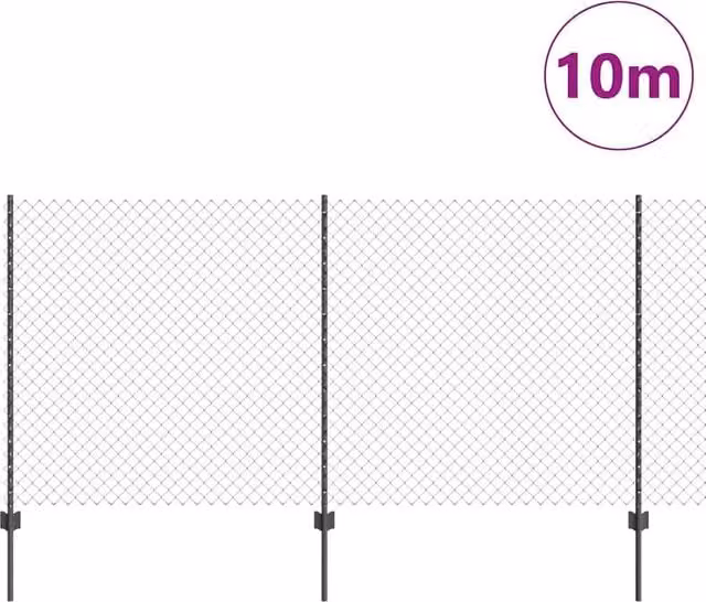 vidaXL Berkfield Home Modern Steel Chain Link Fence with 20 U Posts, Grey, W: 10 m, H: 1.2 m