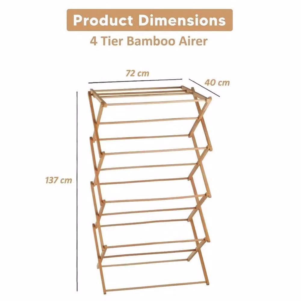PAWNORA Folding Bamboo Clothes Airer Horse Rack in Sand – 2