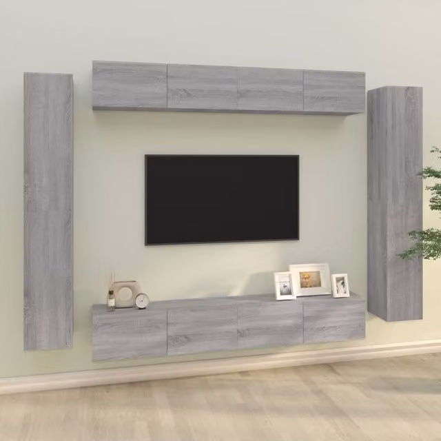 Berkfield Home 8 Piece Grey Sonoma Engineered Wood TV Cabinet Set