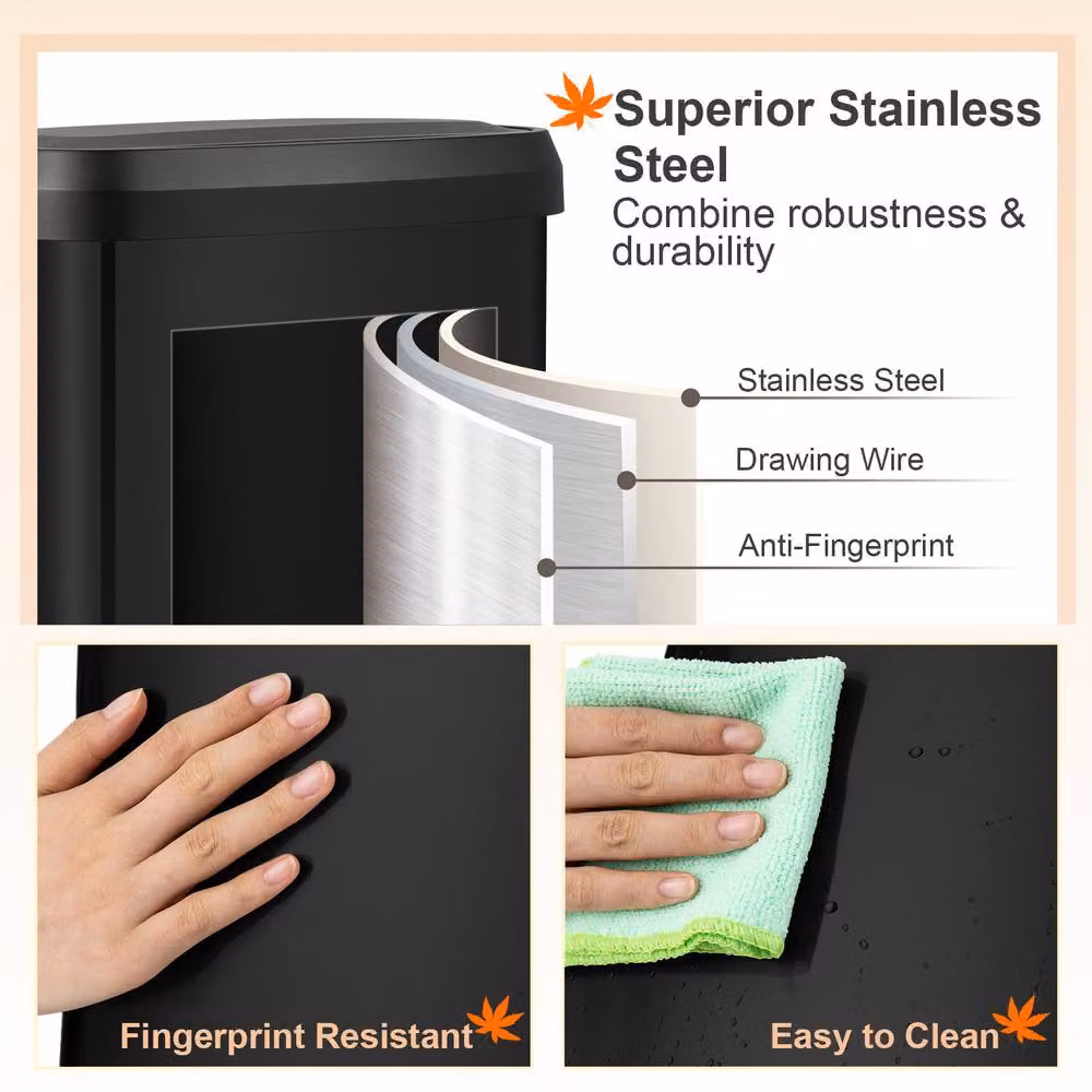 Costway 50L Stainless Steel Step Trash Can with Soft Close Lid and Odour Filter, Black – 7