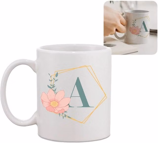 Uniqueful Personalised Floral Hexagon Design Ceramic Mug in White