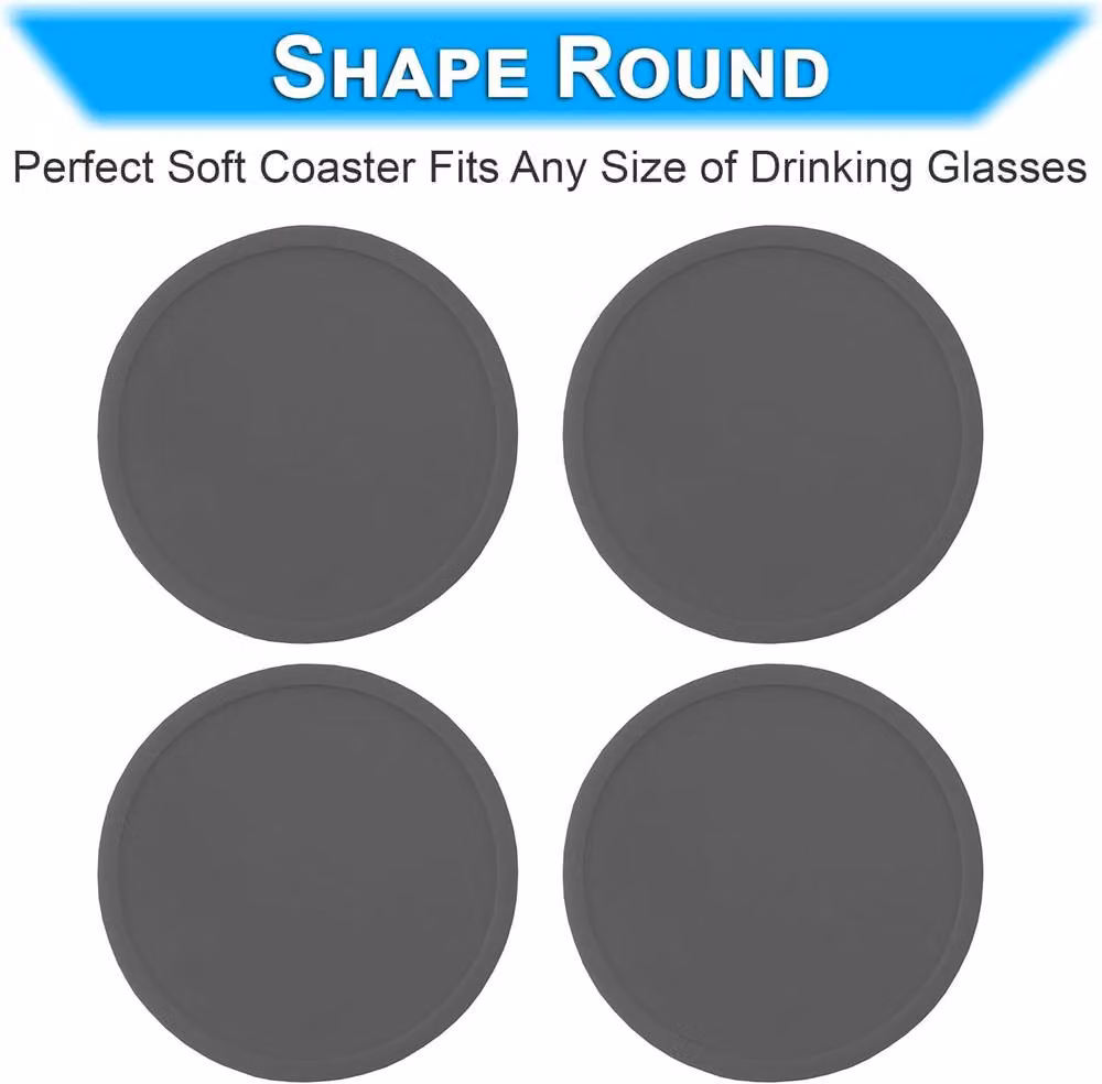 ATEK Non-Slip Round Silicone Coasters in Grey, Set of 4 – 4
