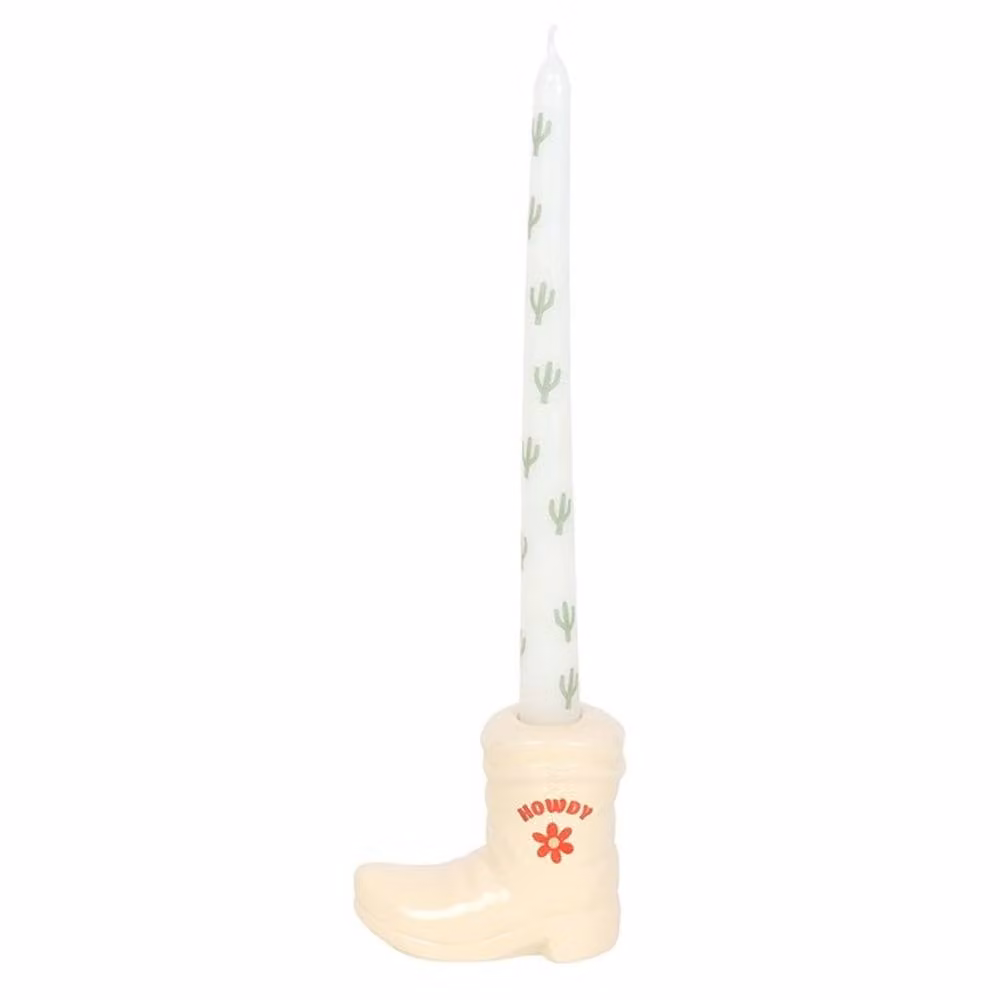 Uniqueful White Ceramic Cowboy Boot Taper Candle Holder – 2