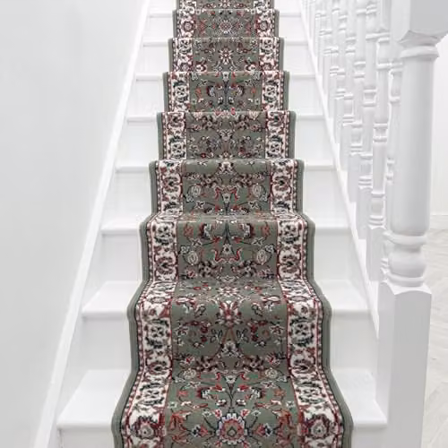 runrug Persian Stair Runner Rug, Green, W: 80 cm, L: 450 cm