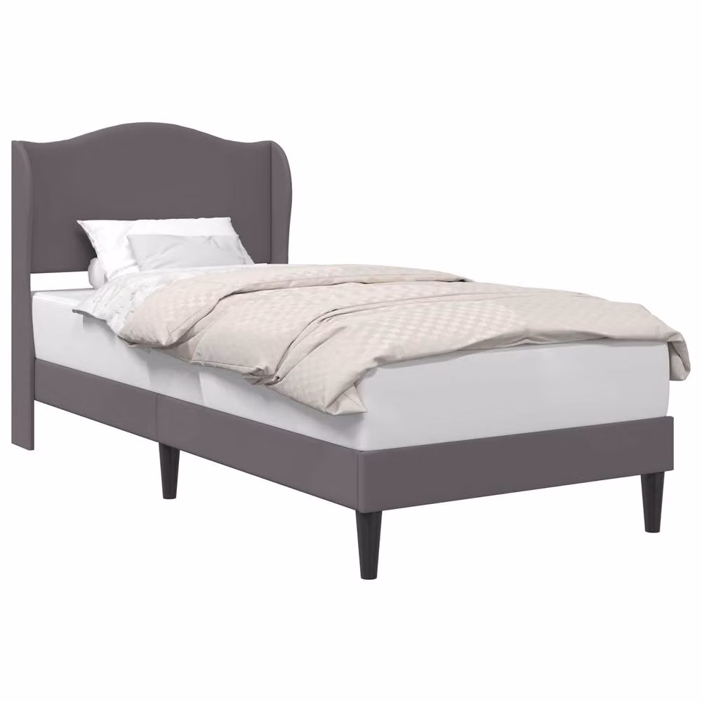 Berkfield Home Upholstered Bed Frame with Headboard in Grey Faux Leather, W/D/H: 90 x 190 cm – 2