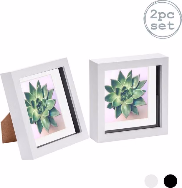 Nicola Spring Pack of 2 White 3D Box Photo Frames with 4 x 4 inch Mounts
