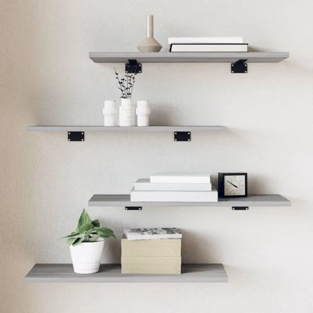 Berkfield Home Set of 4 Grey Sonoma Wall Shelves, W: 60 cm, D: 20 cm, H: 1.5 cm – 1