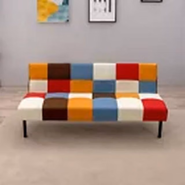 EONLION Modern Geometric Patchwork Fabric Click Clack Sofa Bed in Multicolour