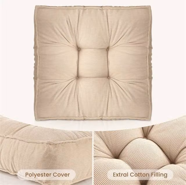 NESTLUNE Beige Thick Cotton Rectangular Seat Cushion for Garden Dining, W: 100 cm x L: 190 cm