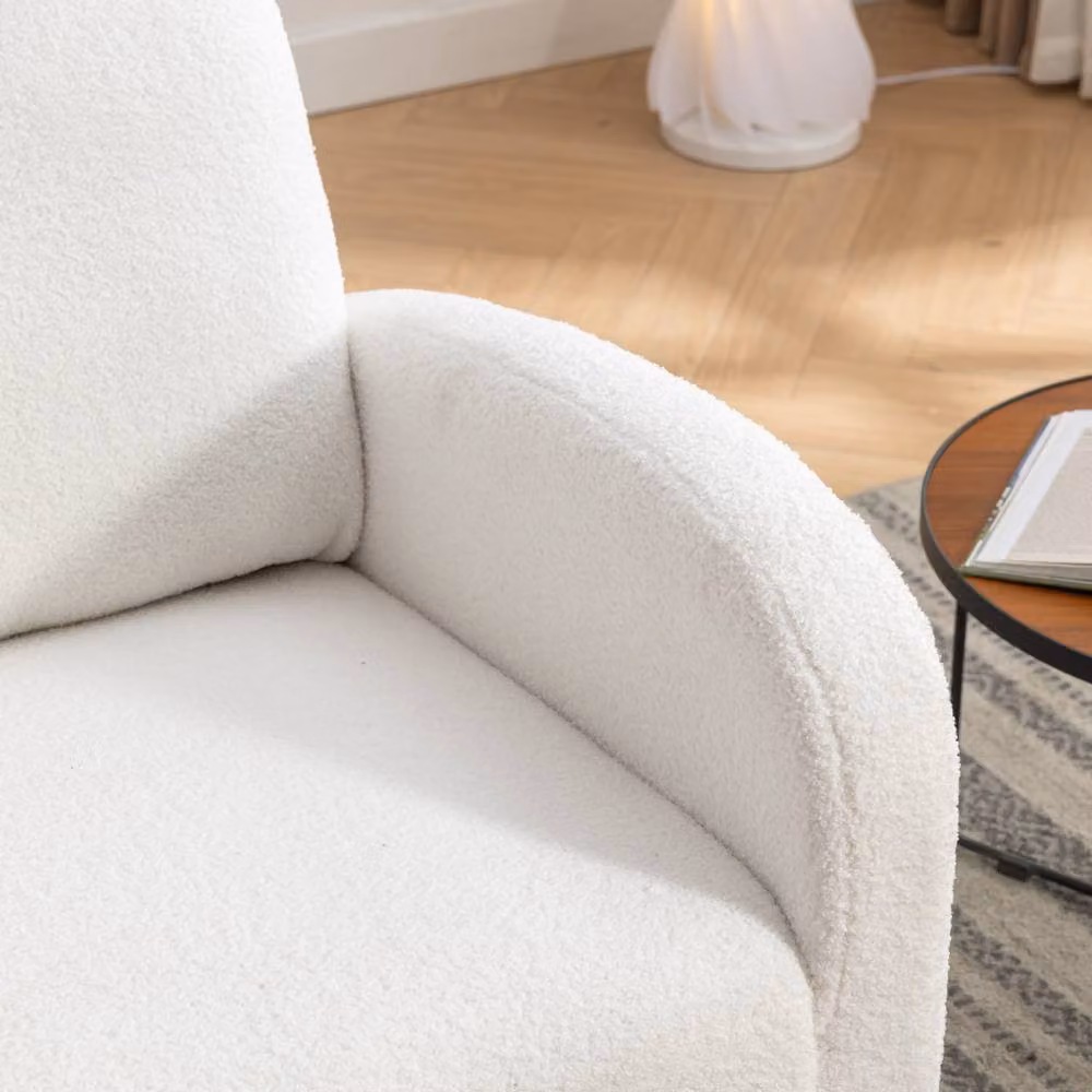 Direct Wicker Mid Century Modern Teddy Bouclé Fabric Upholstered Rocking Chair in Beige – 2