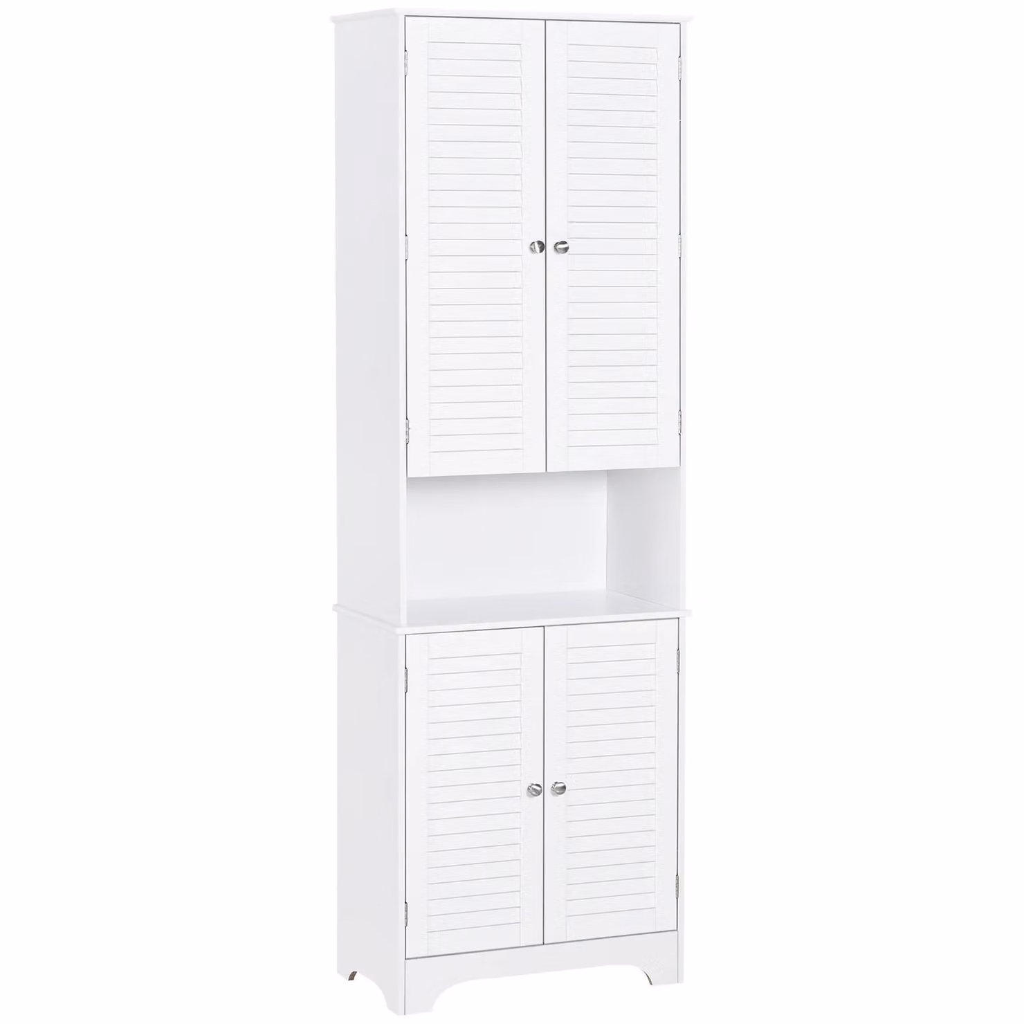 HOMCOM Tall Freestanding Retro Bathroom Cabinet with Roll Shutters and Internal Shelves in White – 2