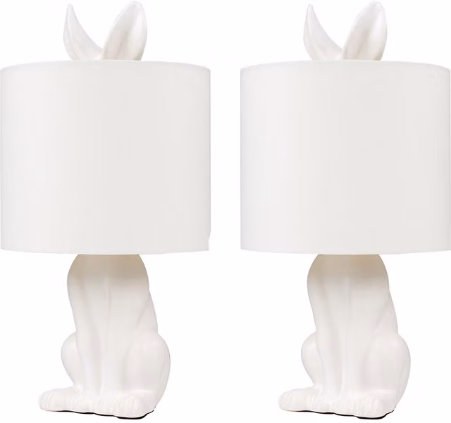 ValueLights Set of 2 White Ceramic Hare Table Lamps